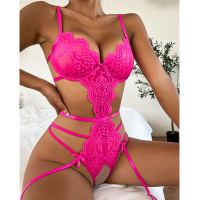 Lenceria Babydoll Plus Size S-3XL Lenjerie intimă pentru femei Set de sutien și chiloți G-string Portjartieră Set de lenjerie sexy