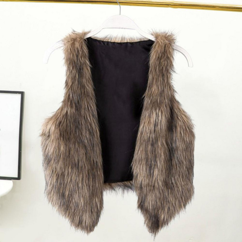 Vestă pentru femei Vestă din blană artificială Vestă elegantă din piele artificială pentru femei cu blană fără mâneci Vestă confortabilă cu decolteu în V pentru moda de toamnă/iarnă