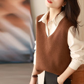 2023 Novi vintage retro dizajn bez rukava Femme proljetna pletenina s V-izrezom Basic Tops Pulover Vest Ženski klasični korejski jednobojni H56