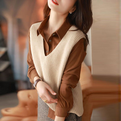 2023 Novi vintage retro dizajn bez rukava Femme proljetna pletenina s V-izrezom Basic Tops Pulover Vest Ženski klasični korejski jednobojni H56