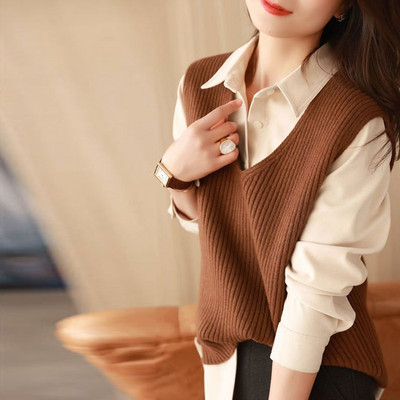 2023 Novi vintage retro dizajn bez rukava Femme proljetna pletenina s V-izrezom Basic Tops Pulover Vest Ženski klasični korejski jednobojni H56