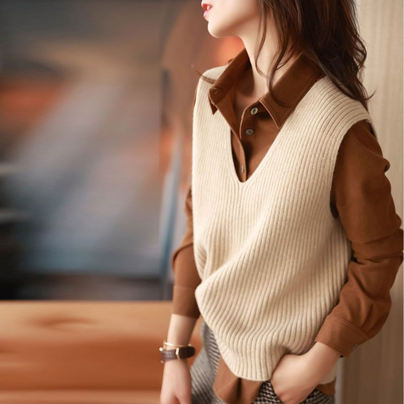 2023 Novi vintage retro dizajn bez rukava Femme proljetna pletenina s V-izrezom Basic Tops Pulover Vest Ženski klasični korejski jednobojni H56