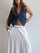 Vestă de blugi fără mâneci pentru femei, cu decolteu în V, cu nasturi, vestă de jeans, cu buzunare, ocazional, vintage, de denim, îmbrăcăminte de stradă