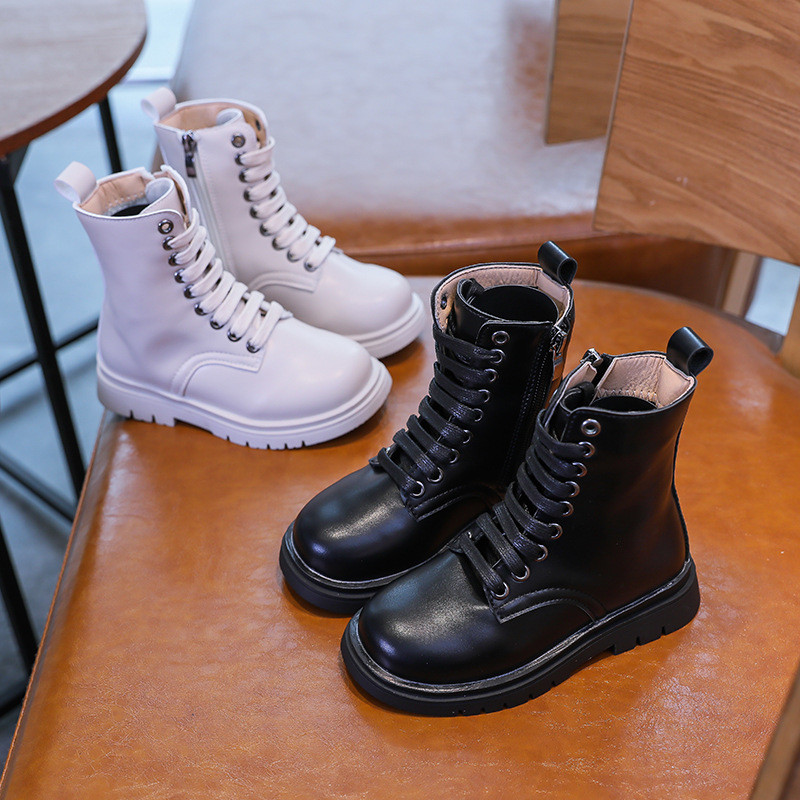 Vaikiški tvirti batai mergaitėms Vaikiški madingi siuviniai žieminiai stora apačia neslystantys korėjietiški batai berniukams šoniniai PU batai su užtrauktuku