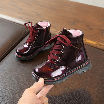 Модни детски обувки в британски стил за момчета, момичета, пролет, есен, PU кожени обувки с връзки, цип, детски къси боти до глезена Обувки