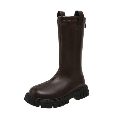 Cizme înalte pentru fete Fermoar din spate 2023 Nou Casual Anti-alunecare Moda copii Pantofi pentru copii PU Negru Bej Subțire Bumbac Coreeană