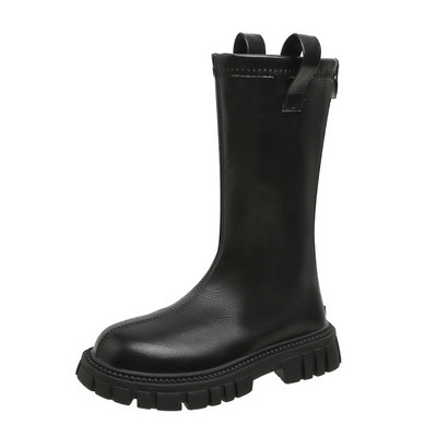 Cizme înalte pentru fete Fermoar din spate 2023 Nou Casual Anti-alunecare Moda copii Pantofi pentru copii PU Negru Bej Subțire Bumbac Coreeană