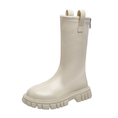 Cizme înalte pentru fete Fermoar din spate 2023 Nou Casual Anti-alunecare Moda copii Pantofi pentru copii PU Negru Bej Subțire Bumbac Coreeană