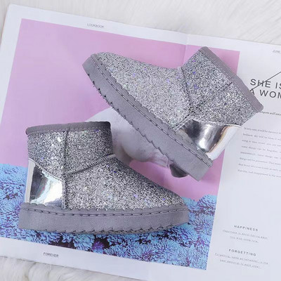 Princess Debele baršunaste čizme Modne tenisice za malu djecu Plišane tople dječje čizme za snijeg Zimske nove dječje pamučne cipele za djevojčice sa šljokicama