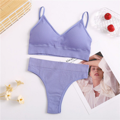 Set de sutien fără cusături FINETOO pentru femei Set de lenjerie intima Chiloți cu talie înaltă Bralette sexy fără sârmă Set de sutien de lenjerie pentru femei