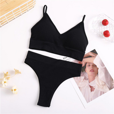 Set de sutien fără cusături FINETOO pentru femei Set de lenjerie intima Chiloți cu talie înaltă Bralette sexy fără sârmă Set de sutien de lenjerie pentru femei
