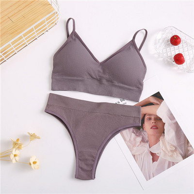 Set de sutien fără cusături FINETOO pentru femei Set de lenjerie intima Chiloți cu talie înaltă Bralette sexy fără sârmă Set de sutien de lenjerie pentru femei