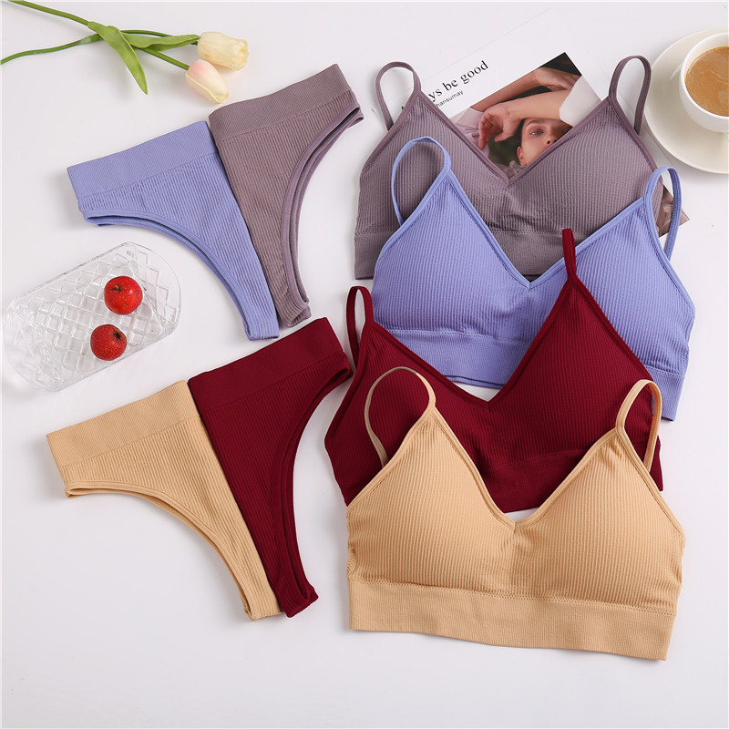 Set de sutien fără cusături FINETOO pentru femei Set de lenjerie intima Chiloți cu talie înaltă Bralette sexy fără sârmă Set de sutien de lenjerie pentru femei