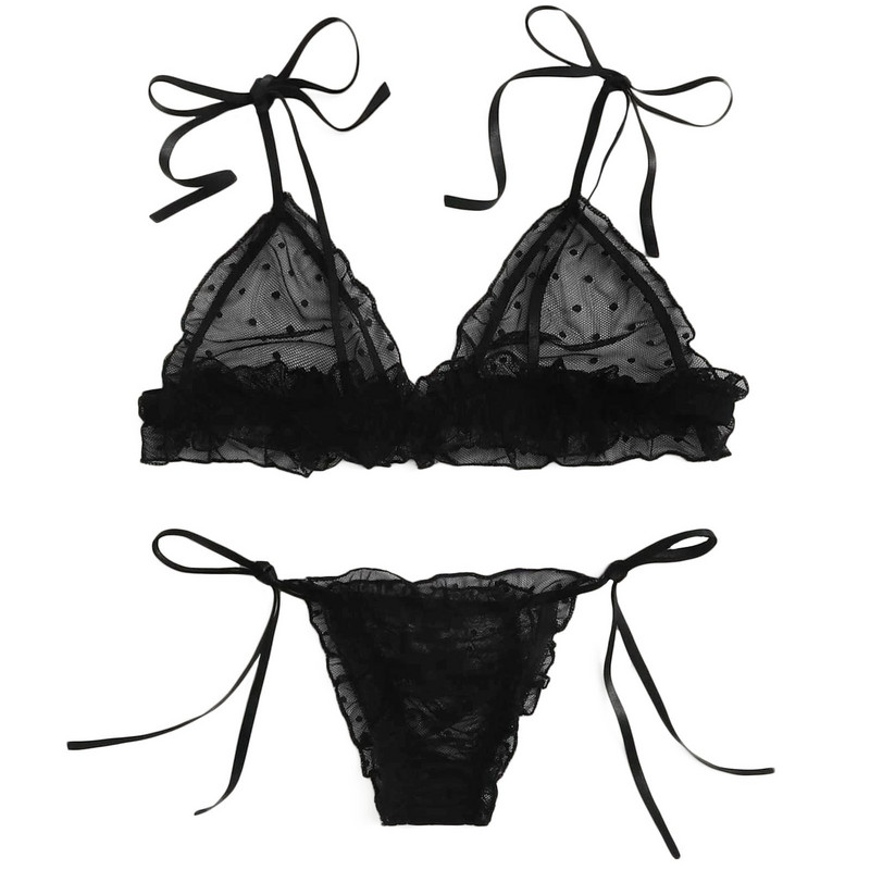 Γυναικεία εσώρουχα Σέξι σετ εσωρούχων για γυναίκες Plus μέγεθος Dot Mesh Δαντέλα ασύρματο σουτιέν Σέξι επίδεσμος εσώρουχα σετ στρινγκ Εσώρουχα