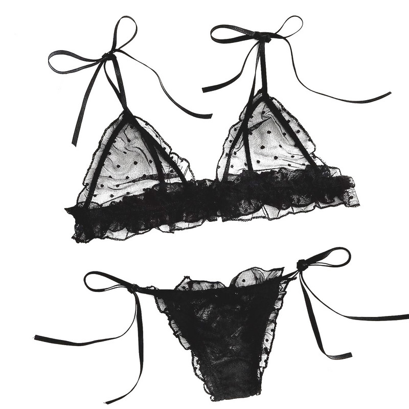Γυναικεία εσώρουχα Σέξι σετ εσωρούχων για γυναίκες Plus μέγεθος Dot Mesh Δαντέλα ασύρματο σουτιέν Σέξι επίδεσμος εσώρουχα σετ στρινγκ Εσώρουχα