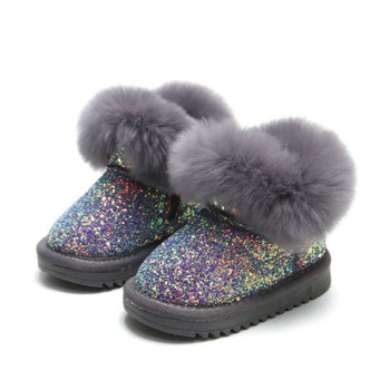 Παιδικές μπότες χιονιού 0-10 ετών για μωρά ροζ κοριτσάκια, Παιδικά χειμωνιάτικα παπούτσια, ζεστά βελούδινα μοδάτα πλατφόρμες κοντές μπότες μαύρο γκρι