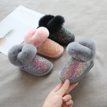 Παιδικές μπότες χιονιού 0-10 ετών για μωρά ροζ κοριτσάκια, Παιδικά χειμωνιάτικα παπούτσια, ζεστά βελούδινα μοδάτα πλατφόρμες κοντές μπότες μαύρο γκρι