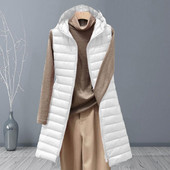 Jachetă termică de puf pentru femei Jachetă lungă Vestă elegantă de iarnă pentru femei Jachetă căptușită cu glugă Lungime mijlocie Căldură Ușoară pentru frig