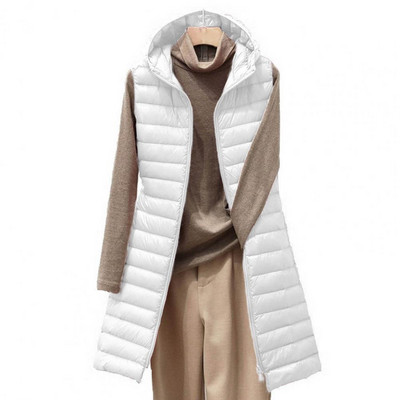 Jachetă termică de puf pentru femei Jachetă lungă Vestă elegantă de iarnă pentru femei Jachetă căptușită cu glugă Lungime mijlocie Căldură Ușoară pentru frig
