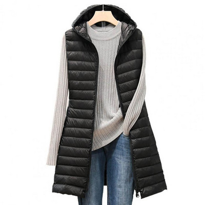 Jachetă termică de puf pentru femei Jachetă lungă Vestă elegantă de iarnă pentru femei Jachetă căptușită cu glugă Lungime mijlocie Căldură Ușoară pentru frig