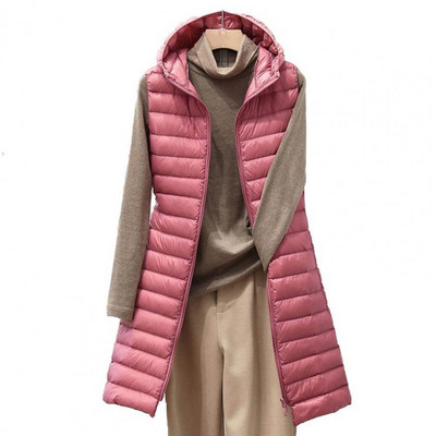Jachetă termică de puf pentru femei Jachetă lungă Vestă elegantă de iarnă pentru femei Jachetă căptușită cu glugă Lungime mijlocie Căldură Ușoară pentru frig