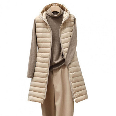 Jachetă termică de puf pentru femei Jachetă lungă Vestă elegantă de iarnă pentru femei Jachetă căptușită cu glugă Lungime mijlocie Căldură Ușoară pentru frig