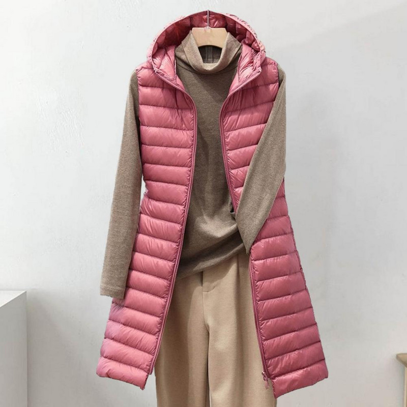 Ženska termo-puha jakna Dugi prsluk Kaput Moderan ženski zimski prsluk Kaput s podstavljenom kapuljačom srednje dužine Topao Lagan za hladnoću