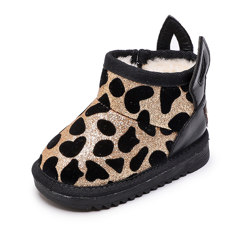 11,5-15 εκ. Baby Boys Girls Bling Leopard Snow Boots, Cute Ears Gold Sivler Μικρά Ζεστά χειμωνιάτικα μποτάκια με βελούδινο, χειμωνιάτικο παπούτσι