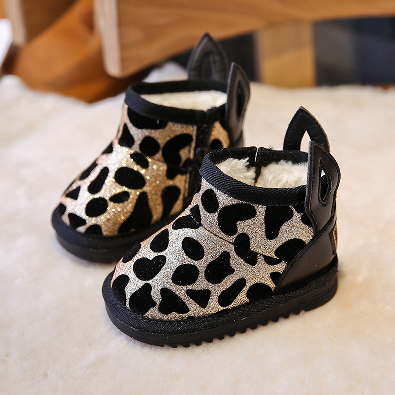 11,5-15 εκ. Baby Boys Girls Bling Leopard Snow Boots, Cute Ears Gold Sivler Μικρά Ζεστά χειμωνιάτικα μποτάκια με βελούδινο, χειμωνιάτικο παπούτσι