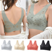 Fără sudură, respirabil, mărime mare, 2XL, dantelă, sutiene push-up pentru femei, sexy, fără sârmă, lenjerie de sus, cu decolteu în V, lenjerie de corp cu spate jos