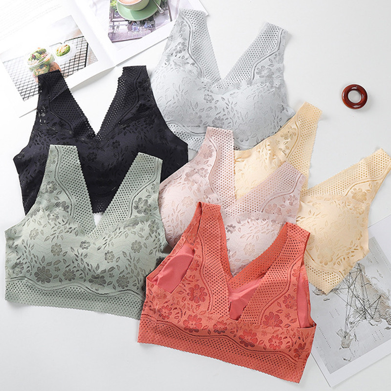 Fără sudură, respirabil, mărime mare, 2XL, dantelă, sutiene push-up pentru femei, sexy, fără sârmă, lenjerie de sus, cu decolteu în V, lenjerie de corp cu spate jos