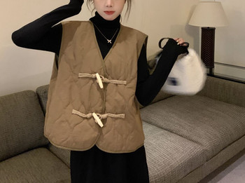 Памучно палто с копчета от кравешки рог Палто с потник Дамско есенно и зимно 2023 г. Топло сгъваемо без ръкави, носещо свободна жилетка