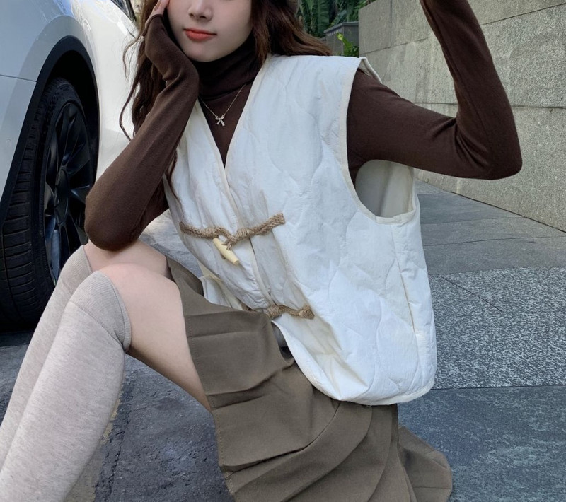 Palton din bumbac cu nasturi din corn de vacă Mantouri cu top pentru femei Toamna și iarna 2023 Călduș fără mâneci Pliabil Purtând vestă largi