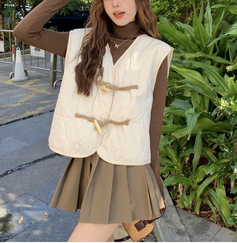 Palton din bumbac cu nasturi din corn de vacă Mantouri cu top pentru femei Toamna și iarna 2023 Călduș fără mâneci Pliabil Purtând vestă largi