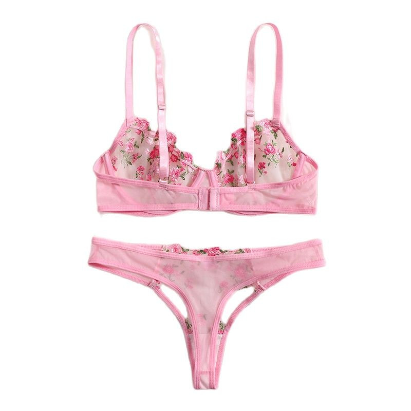Saldus seksualus gėlių siuvinėjimas žemu juosmeniu nėriniais permatomas seksualus apatinio trikotažo rinkinys 2 dalių moteriškas nėriniuotas apatinis trikotažas