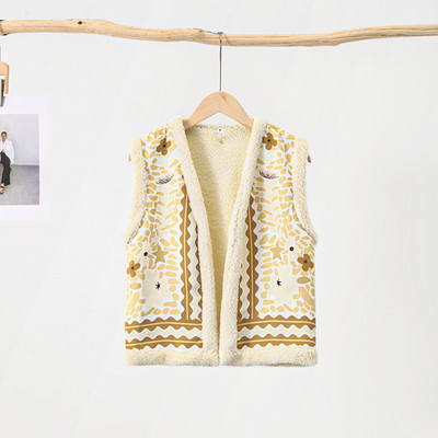 Prsluk s printom od umjetnog krzna Ženska jesen zima Elegantni topli kratki kardigan prsluci bez rukava 2023. Ležerne ulične jakne s cvjetnim uzorkom