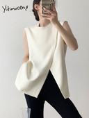 Yitimuceng Criss Cross O izrez odijelo prsluk za žene 2023 Nova modna proljetna uredska ženska vesta Elegantni čvrsti ženski prsluk