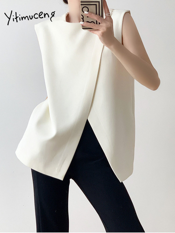 Yitimuceng Criss Cross O izrez odijelo prsluk za žene 2023 Nova modna proljetna uredska ženska vesta Elegantni čvrsti ženski prsluk