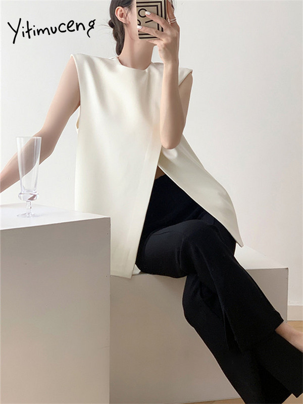 Yitimuceng Criss Cross O izrez odijelo prsluk za žene 2023 Nova modna proljetna uredska ženska vesta Elegantni čvrsti ženski prsluk