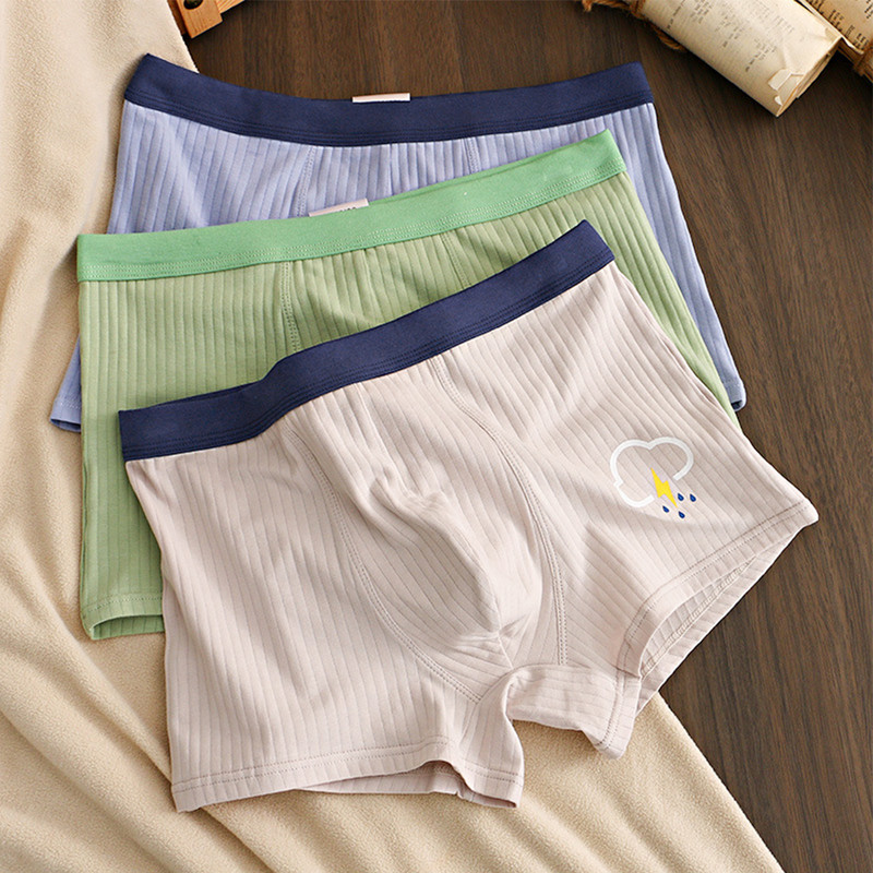 Slip boxer cu nervuri din bumbac pentru bărbați Lenjerie de corp moale Chiloți în husă convexă Chiloți respirabili Husă în U Trunchi boxer Pantaloni scurți pentru bărbați