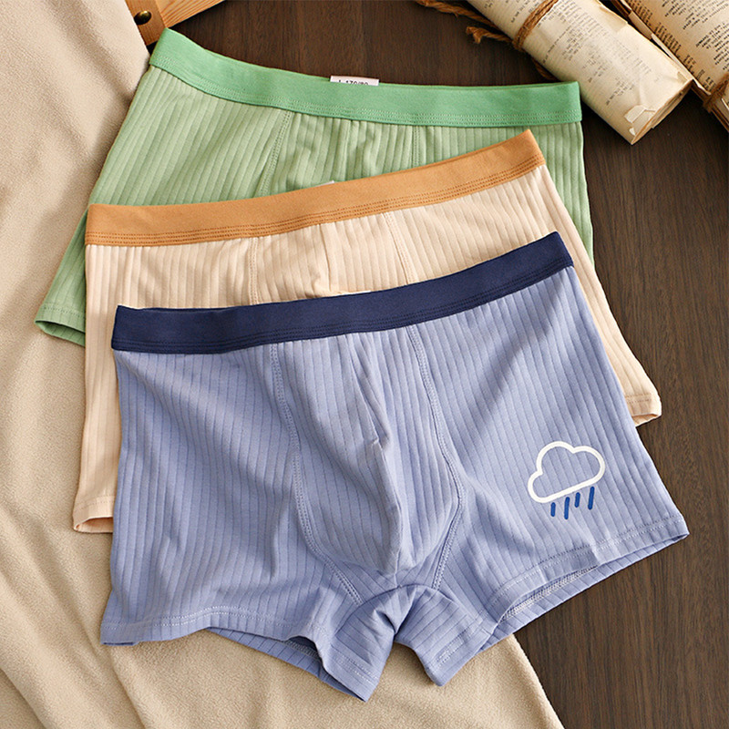 Slip boxer cu nervuri din bumbac pentru bărbați Lenjerie de corp moale Chiloți în husă convexă Chiloți respirabili Husă în U Trunchi boxer Pantaloni scurți pentru bărbați