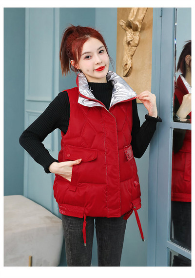 Őszi, téli fényes, puffos mellény, női alkalmi, rövid ujjatlan kabát, pamut mellény, női mellény Chaleco Mujer