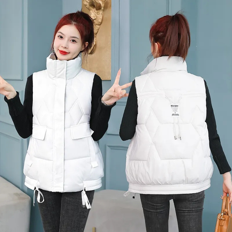 Őszi, téli fényes, puffos mellény, női alkalmi, rövid ujjatlan kabát, pamut mellény, női mellény Chaleco Mujer