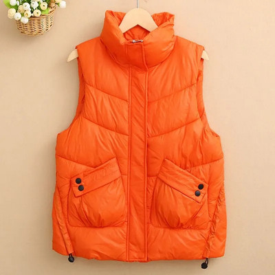 2023, toamnă, elegante, pentru femei, cu guler în jos, vestă din bumbac, iarnă, caldă, fără mâneci, haină ocazională pentru femei.