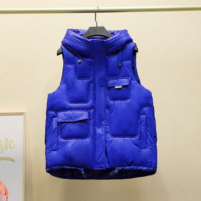 Toamnă Iarnă Vestă din bumbac pentru femei, nouă, solidă, cu glugă, scurtă, jachetă coreeană cu mai multe buzunare, fără mâneci, vestă pentru femeie.