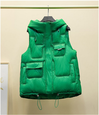 Toamnă Iarnă Vestă din bumbac pentru femei, nouă, solidă, cu glugă, scurtă, jachetă coreeană cu mai multe buzunare, fără mâneci, vestă pentru femeie.