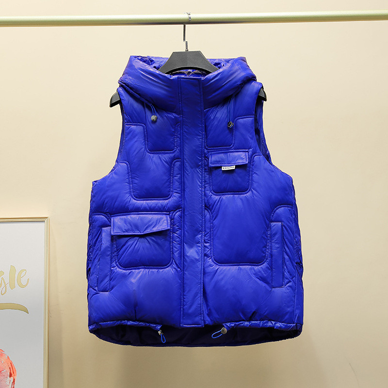 Toamnă Iarnă Vestă din bumbac pentru femei, nouă, solidă, cu glugă, scurtă, jachetă coreeană cu mai multe buzunare, fără mâneci, vestă pentru femeie.