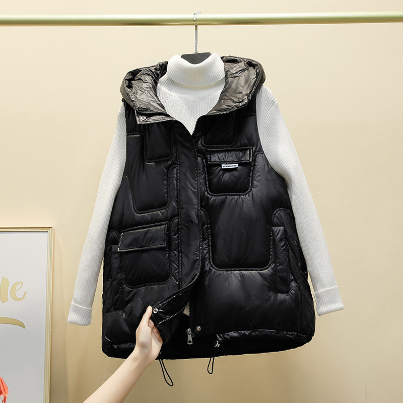 Toamnă Iarnă Vestă din bumbac pentru femei, nouă, solidă, cu glugă, scurtă, jachetă coreeană cu mai multe buzunare, fără mâneci, vestă pentru femeie.