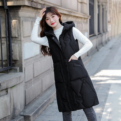2023 Χειμώνας Γυναικείο βαμβακερό πουπουλένιο γιλέκο αμάνικο μπουφάν με ζεστή κουκούλα casual μακρύ γιλέκο Γυναικείο εξωτερικά ενδύματα με επένδυση γιλέκο Chaleco Mujer