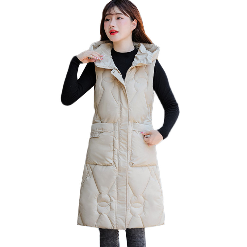2023 Χειμώνας Γυναικείο βαμβακερό πουπουλένιο γιλέκο αμάνικο μπουφάν με ζεστή κουκούλα casual μακρύ γιλέκο Γυναικείο εξωτερικά ενδύματα με επένδυση γιλέκο Chaleco Mujer